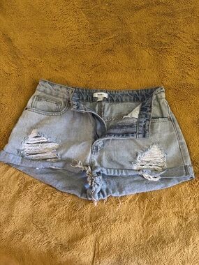Forever 21 Light Blue Distressed Denim Jean Shorts
